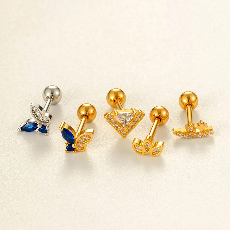 1 Piece Butterfly Copper Gold Color Zircon Piercing Earring