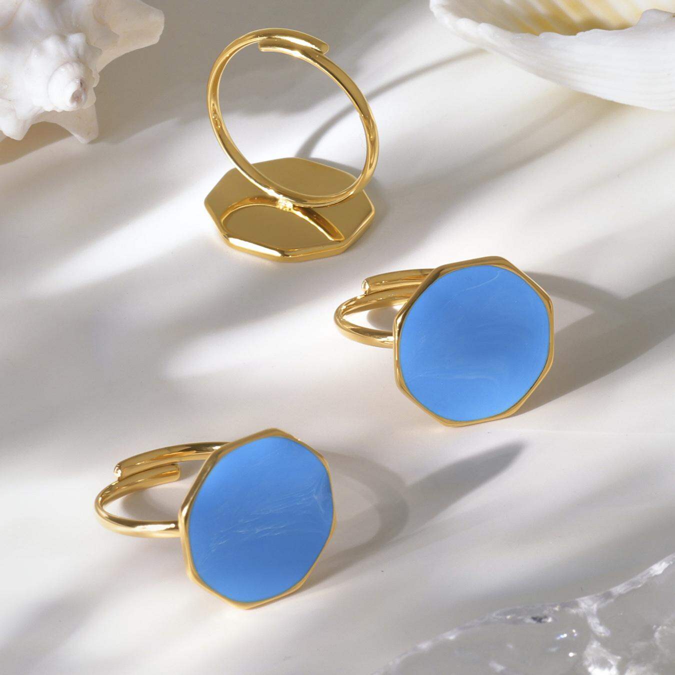 1 Piece Hexagon Enamel Dripping Stainless Steel Waterproof Gold Color Statement Rings 2