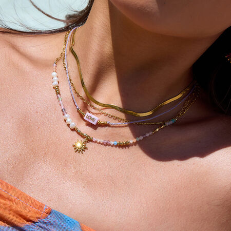 1 Piece Polychrome Beads Sun Stainless Steel Waterproof Gold Color Women's Pendant Necklaces