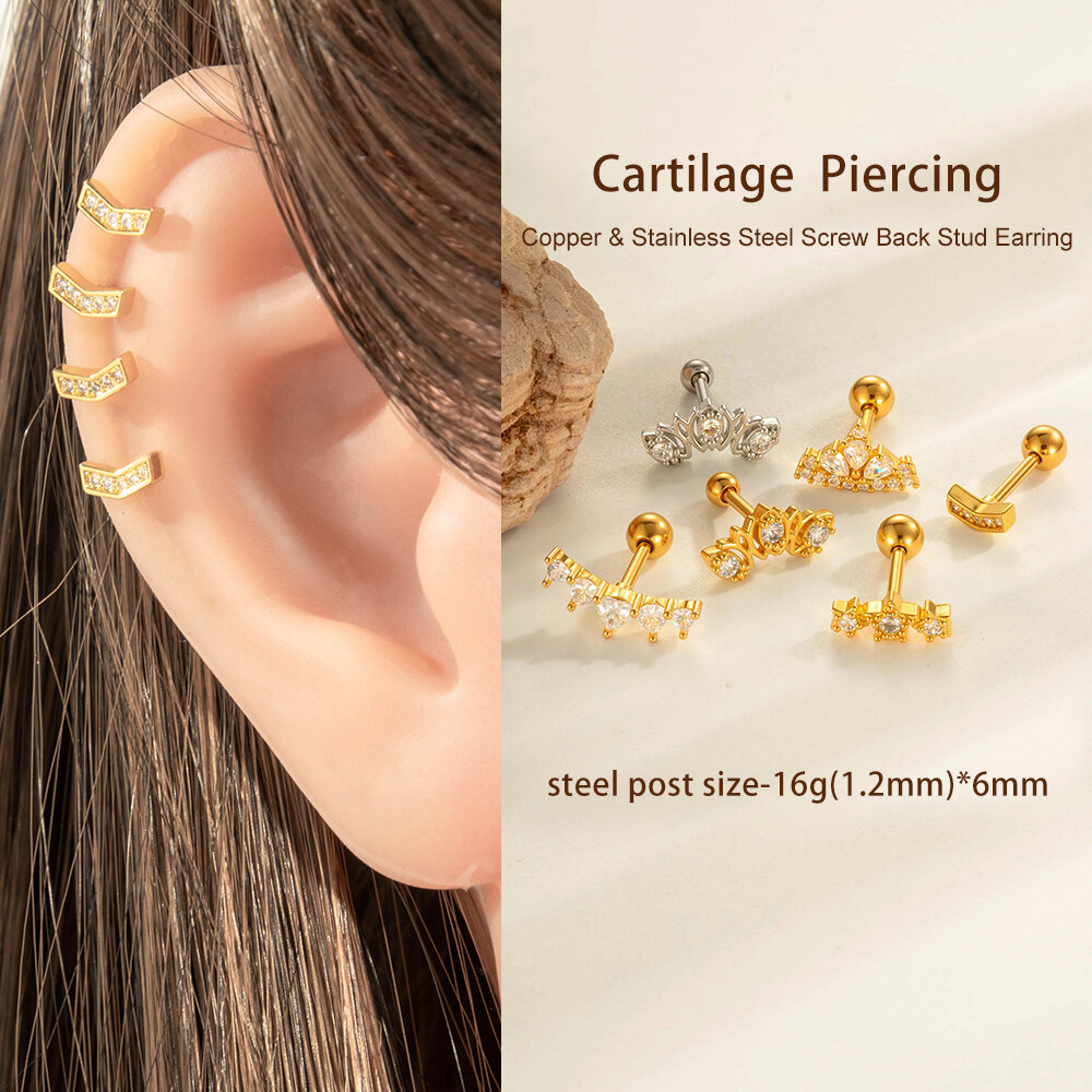 1 stuk ster koper goudkleurige zirkoon piercing oorbel h5 Afbeelding4