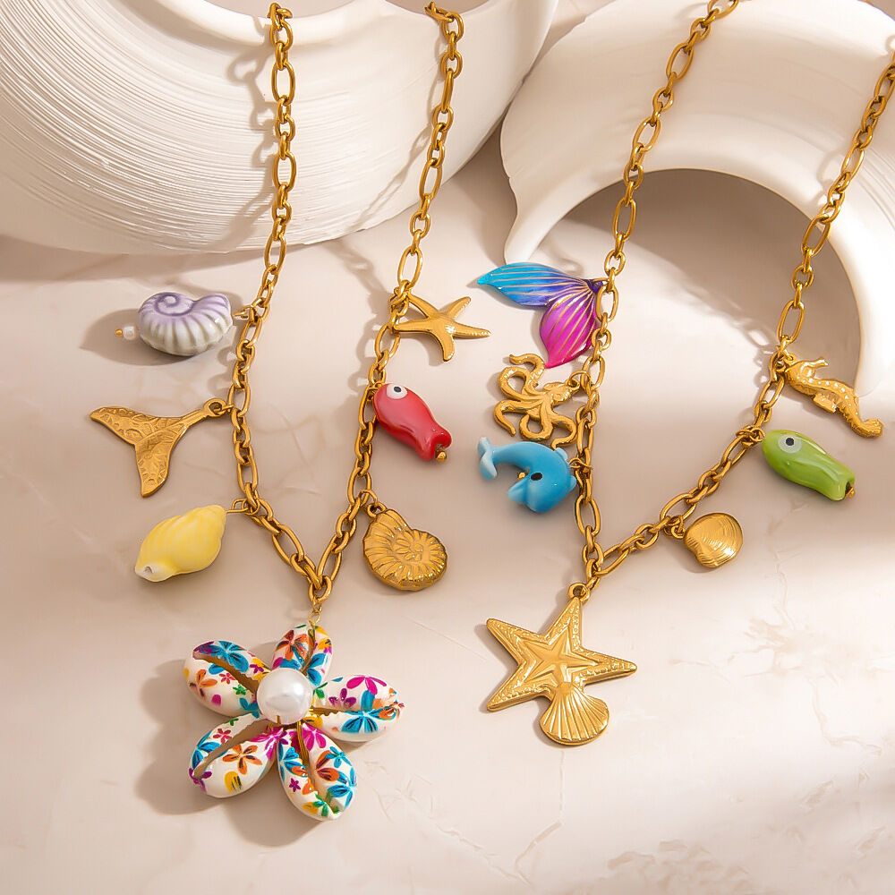 1 Piece Oceanic Stainless Steel Waterproof Gold Color Pendant Necklace h5Picture3