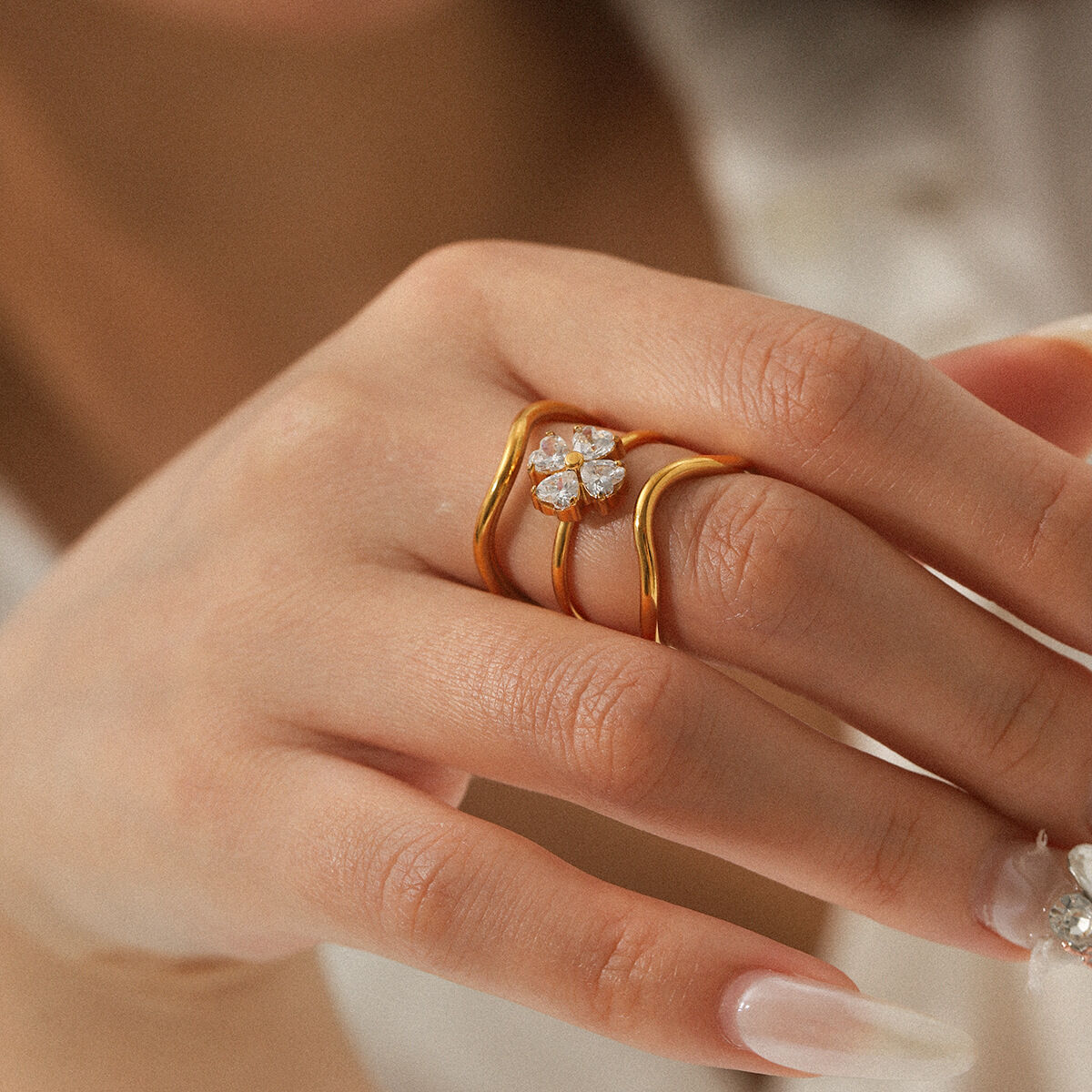 1 stuk Daily Flower roestvrijstalen waterdichte statement ring met zirkonia 2