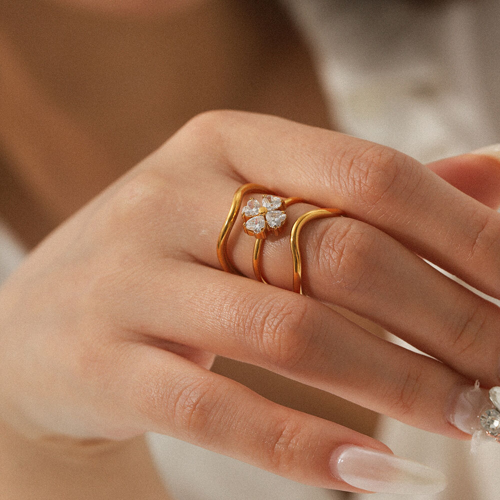 1 Piece Daily Flower Stainless Steel Waterproof Zircon Statement Rings h5Picture3
