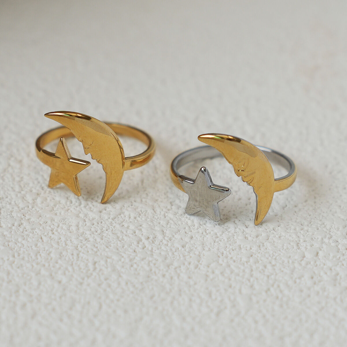 1 Piece Simple Casual Moon Stainless Steel Waterproof  Gold Color  Statement Rings h5 Picture6
