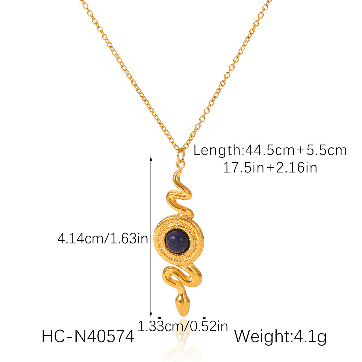 1 pezzo semplice collana con ciondolo a forma di serpente in acciaio inossidabile e pietra naturale da donna h5