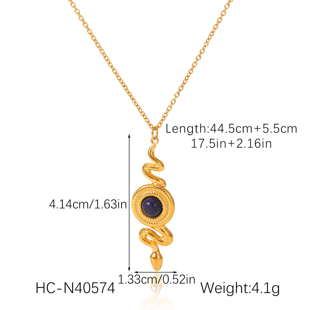 1 pezzo semplice collana con ciondolo a forma di serpente in acciaio inossidabile e pietra naturale da donna