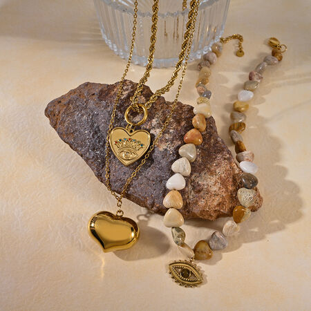 1 Piece Retro Heart Natural Stones Gold Color Beaded Necklace