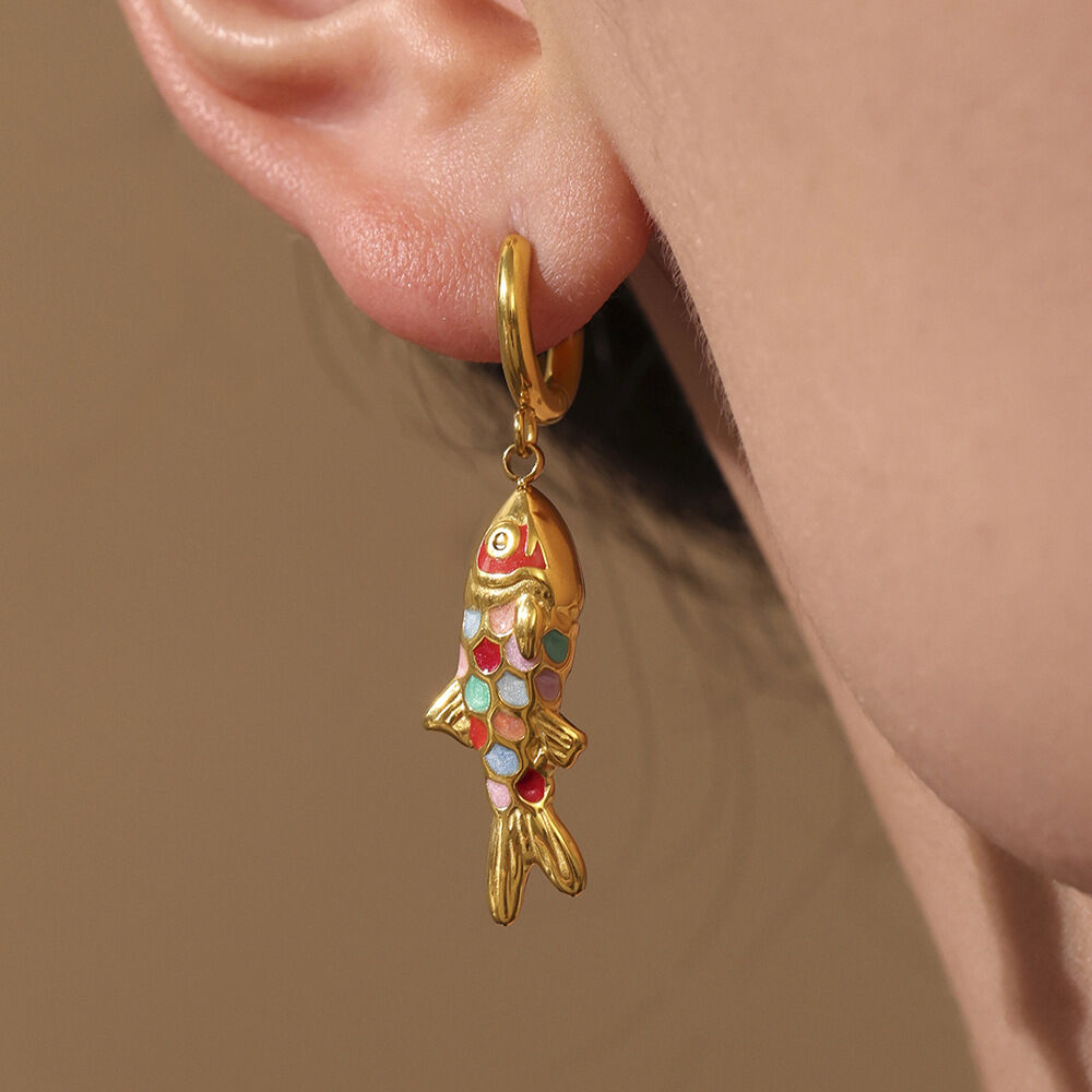 1 Piece Colorful Fish Stainless Steel Waterproof Gold Color Women's Necklaces Sets h5 Picture3