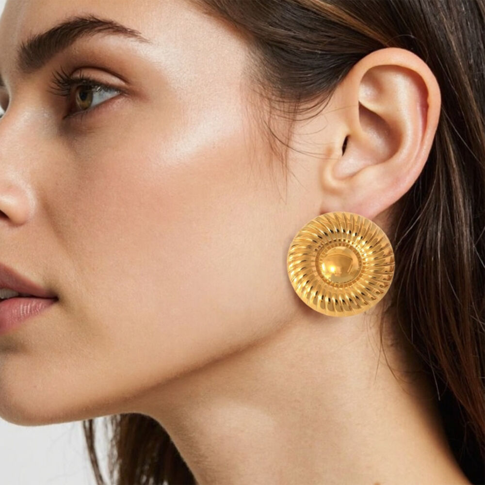 1 Pair Simple Circle Stainless Steel Waterproof Gold Color Women's Stud Earrings h5Picture3