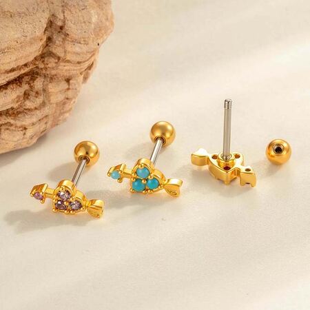 1 stuk hart koper goud kleur zirkoon piercing oorbel 2