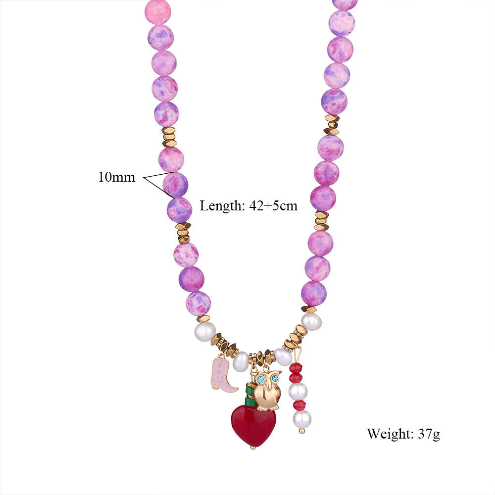 1 Piece Bright-coloured Heart Natural Stones Gold Color Women's Beaded Necklaces Picture2