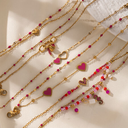 1 Piece Romantic Series Sweet Heart Stainless Steel Waterproof Gold Color Charm Bracelet