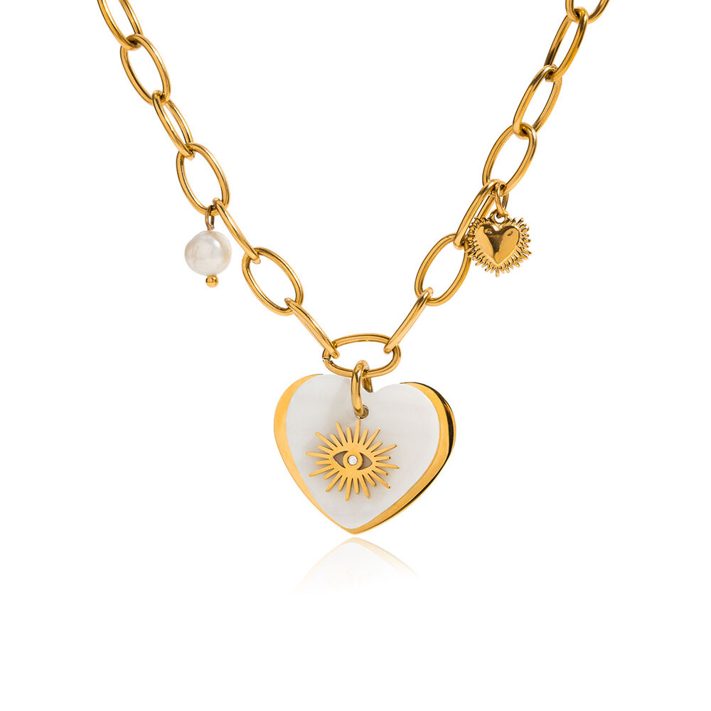 1 pezzo squisito cuore in acciaio inossidabile impermeabile color oro collane con ciondolo da donna h5Immagine6