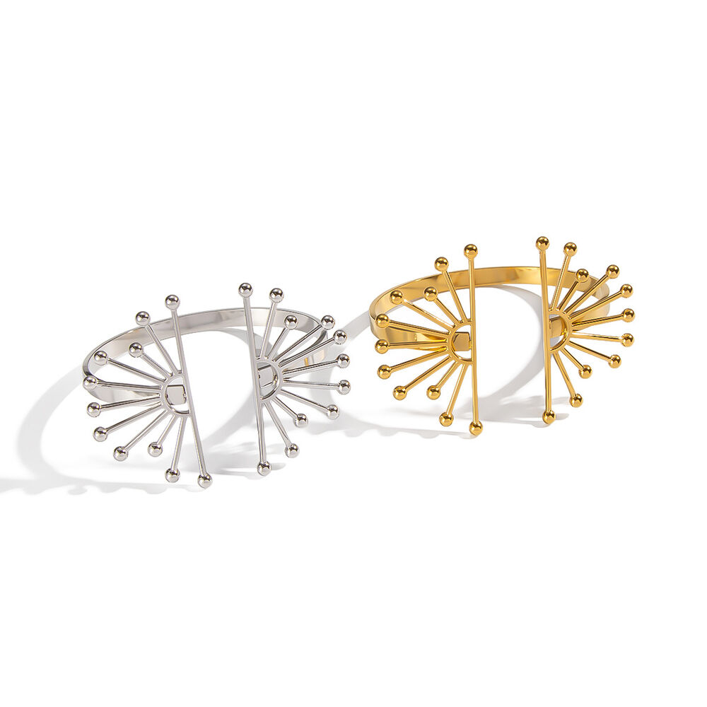 Bracciale rigido impermeabile color oro in acciaio inossidabile con fiore di sole, 1 pezzo h5Immagine5