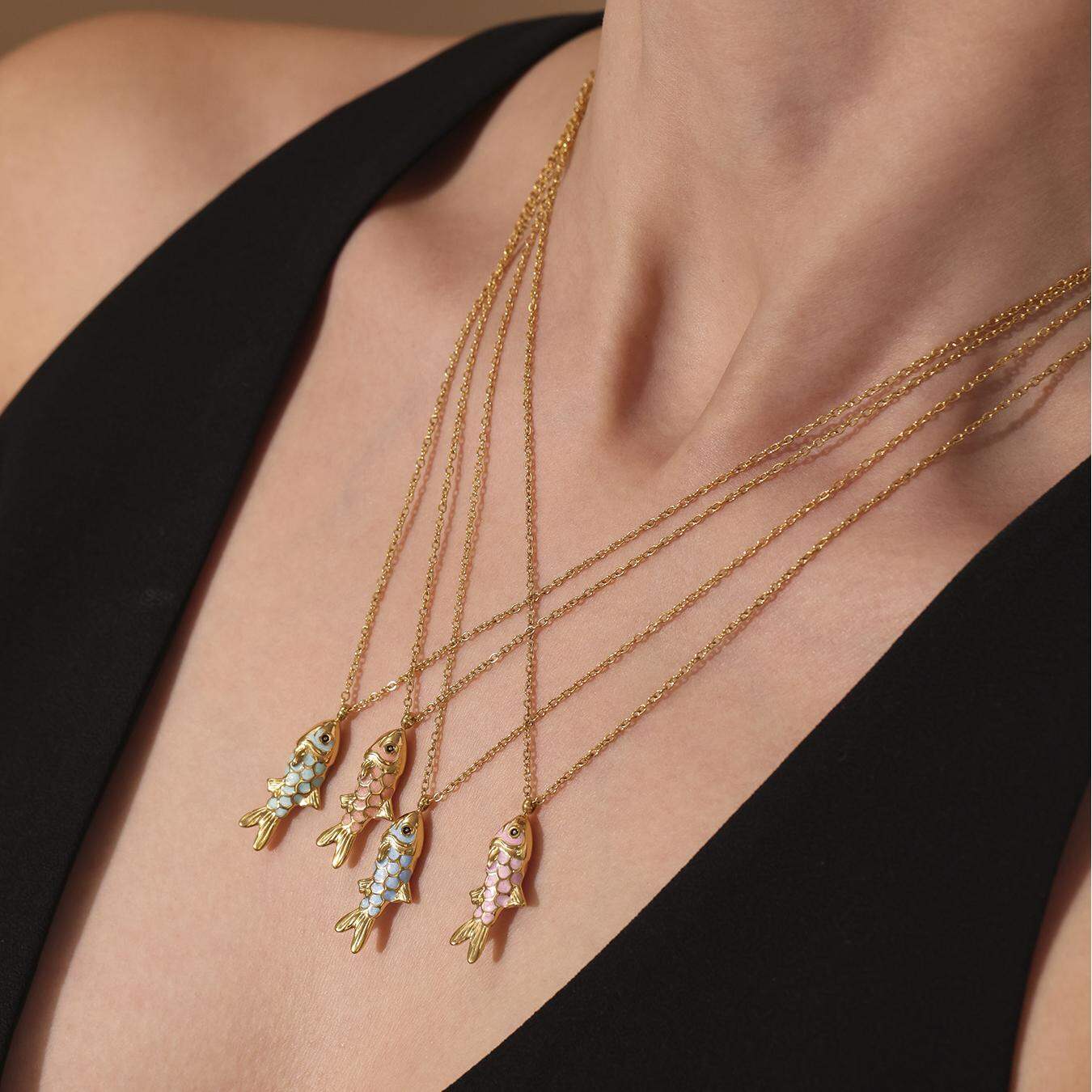 1 Piece Colorful Fish Stainless Steel Waterproof Gold Color Women's Necklaces Sets Picture7