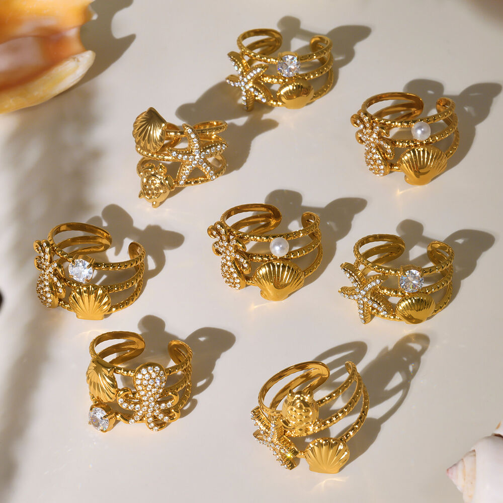 1 Piece Shinning Marine Organism Stainless Steel Waterproof Gold Color Statement Rings h5Picture3
