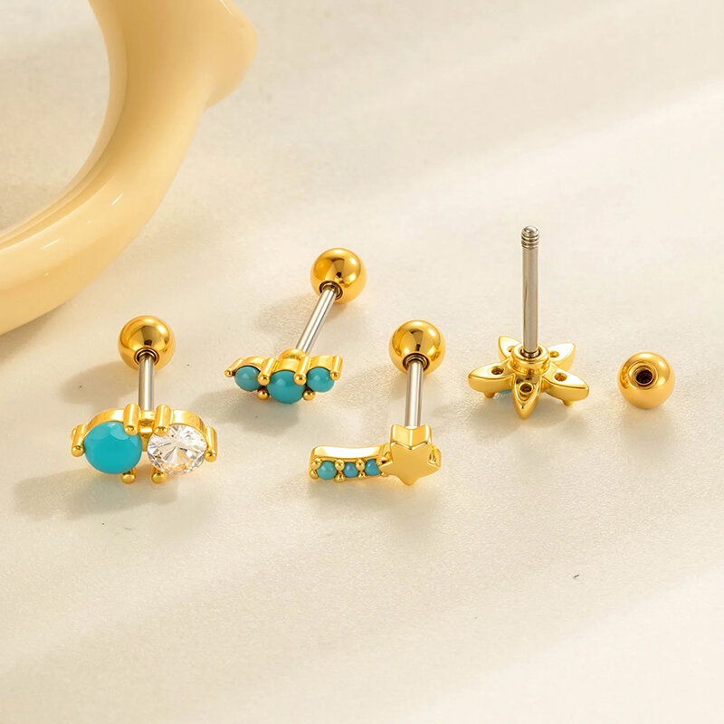 Orecchino piercing in zircone color oro e rame a forma di cuore, 1 pezzo 2