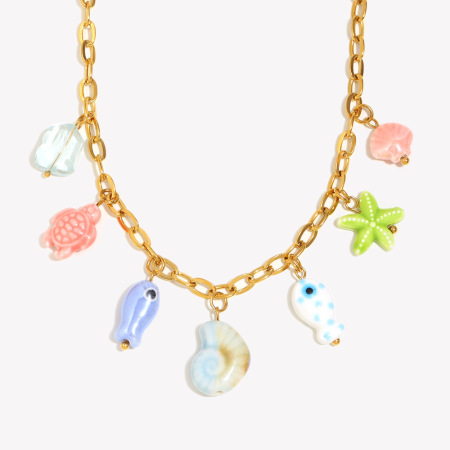 1 collar con colgante de acero inoxidable dorado resistente al agua estilo vacaciones para mujer