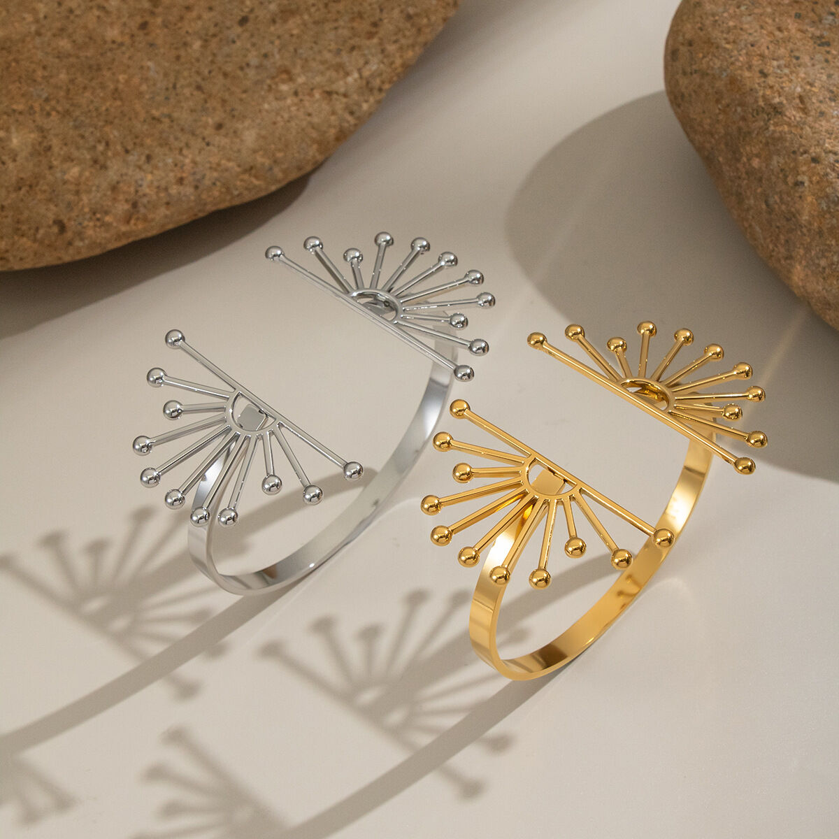 1 Piece Sun Flower Stainless Steel Waterproof Gold Color Cuff Bracelet