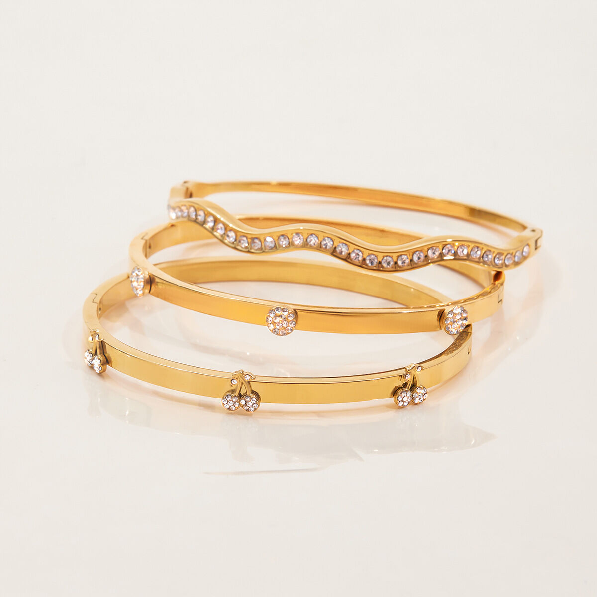 1 Piece Delicate Cherry Stainless Steel Waterproof Gold Color Women's Bangles h5 Picture4