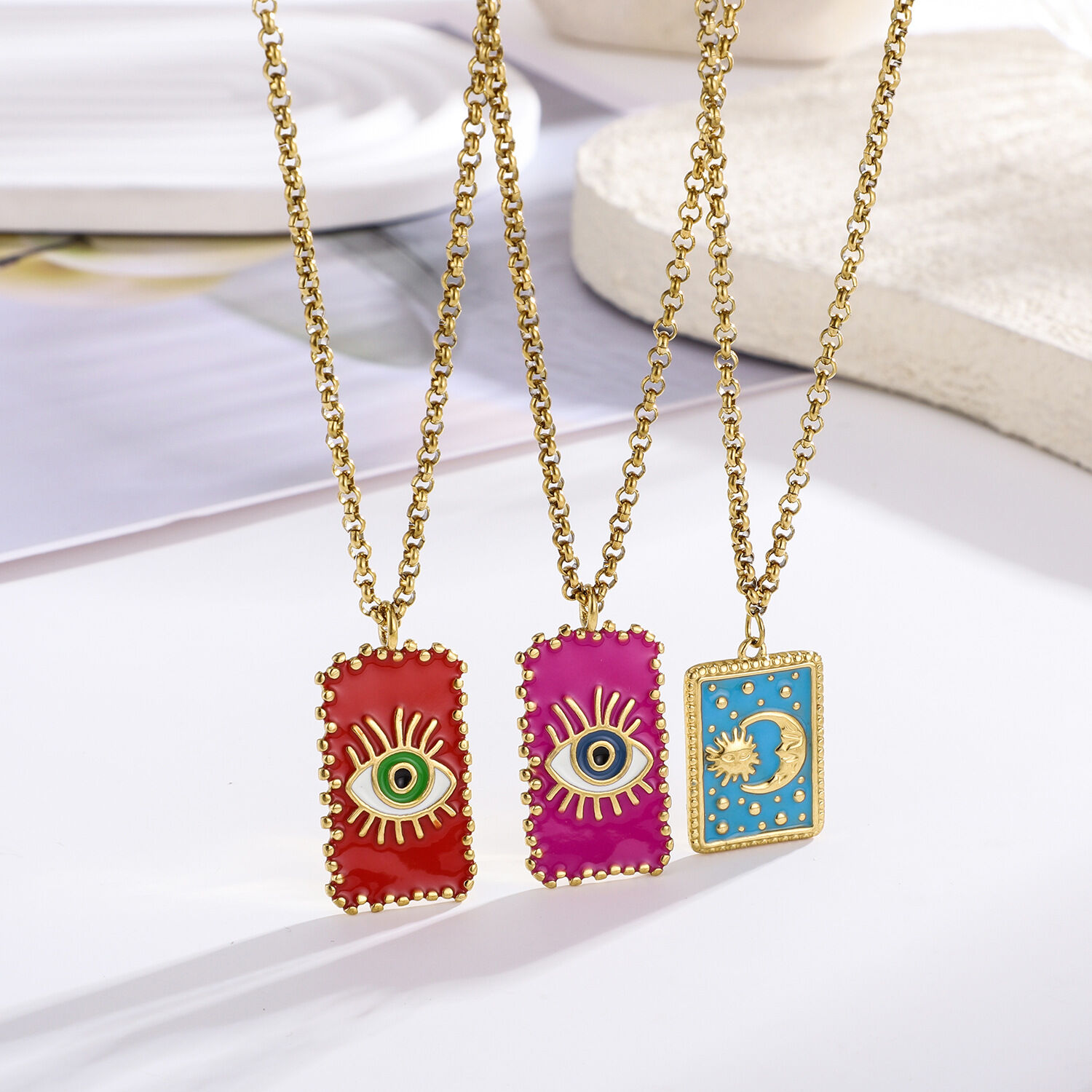 1 Adet Klasik Tarot Paslanmaz Çelik Su Geçirmez Altın Renk Kadın Kolye Ucu h5 Resim4