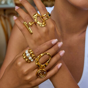 1 Piece Irregular Oval Stainless Steel Waterproof Gold Color Statement Rings h5 Picture4