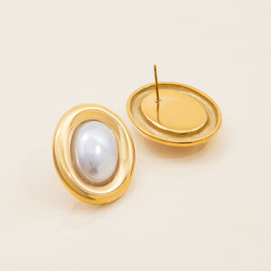 1 paio di orecchini a bottone da donna classici ovali in acciaio inossidabile color oro impermeabili h5 Immagine10