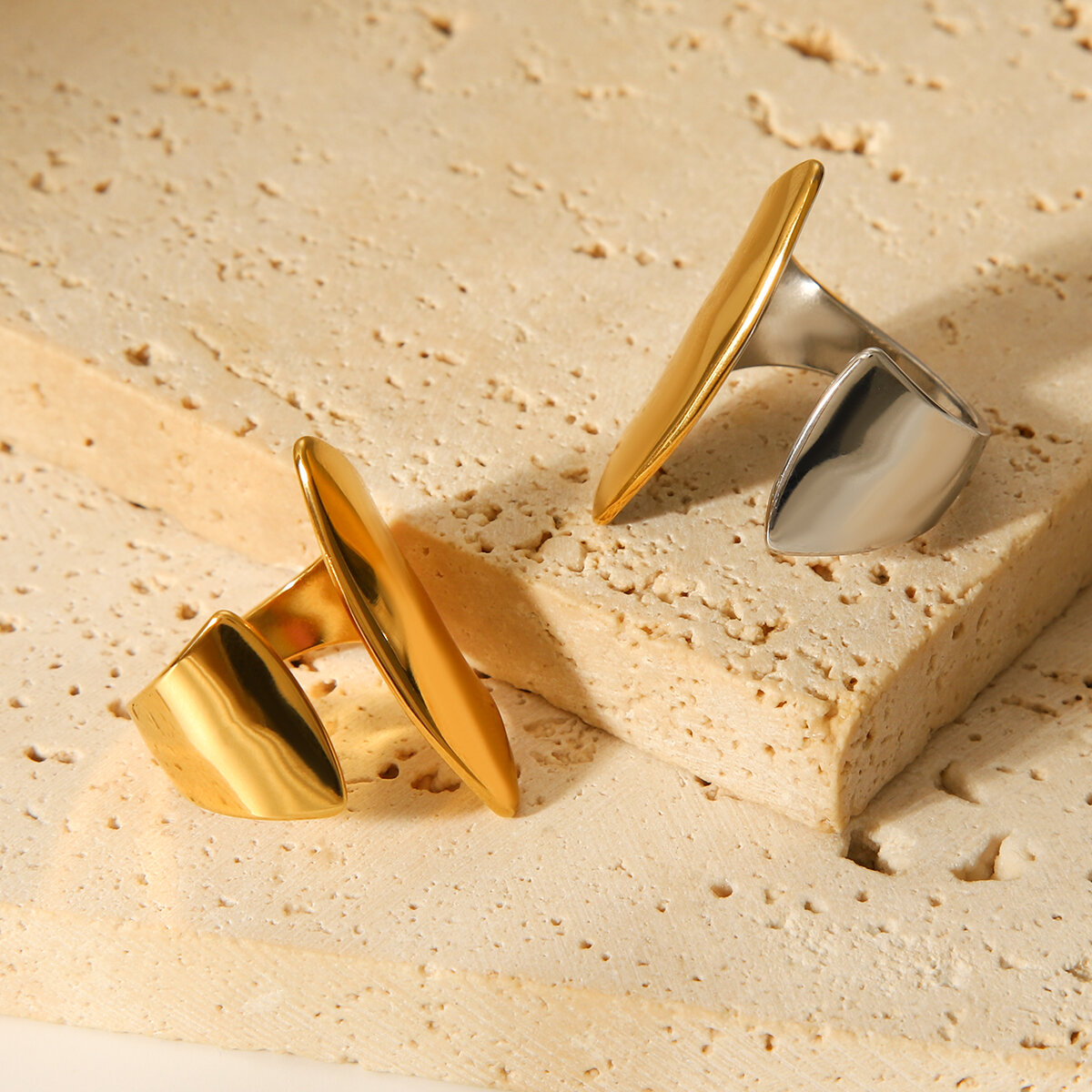 Simple Series Daily Shell Stainless Steel Waterproof  Gold Color  Statement Rings h5 Picture9