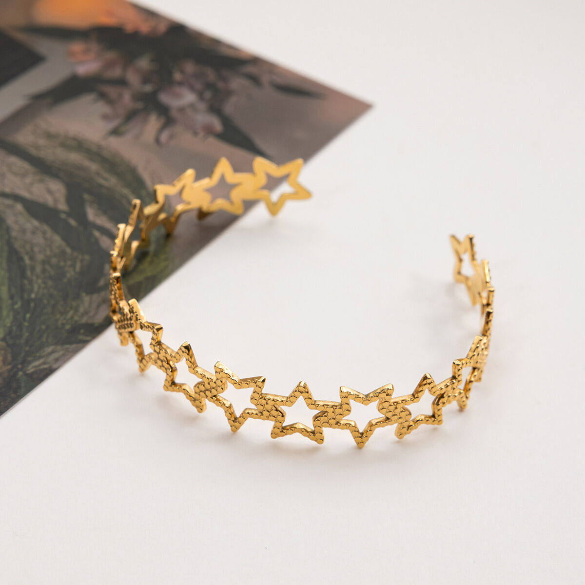 1 Piece Classic Star Stainless Steel Waterproof Gold Color Women's Bangles h5 Picture5