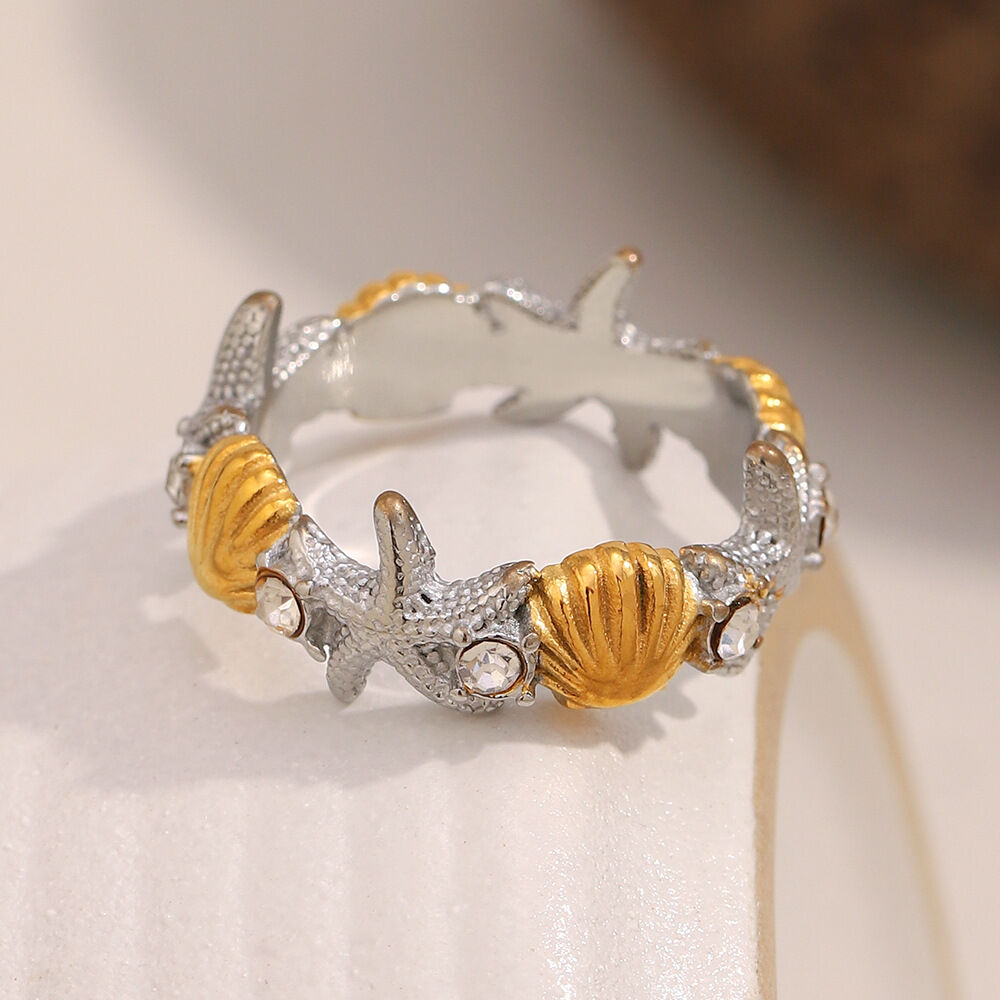 1 Piece Designable Starfish & Shell Stainless Steel Waterproof Gold Color Statement Rings Picture3