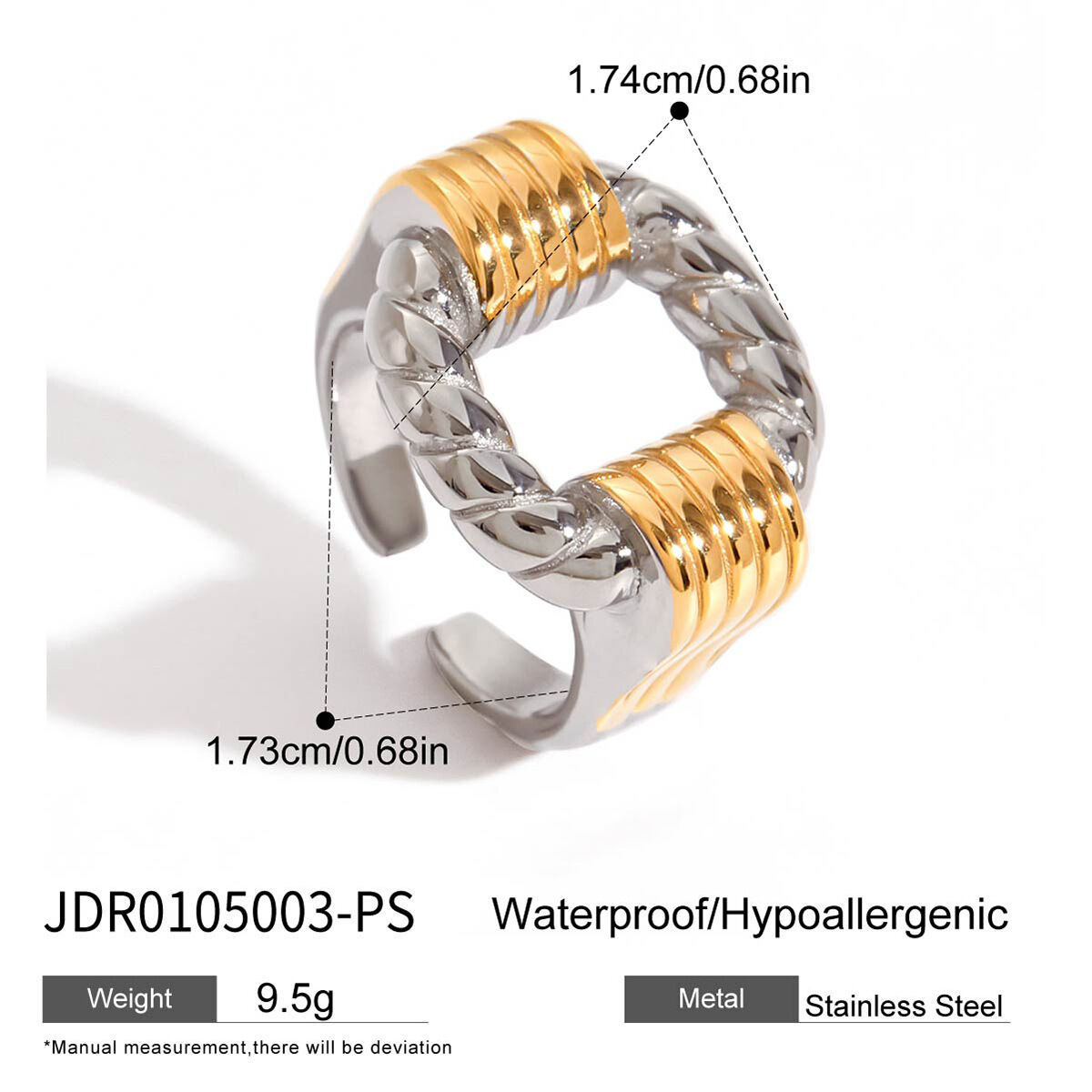 1 Stück moderner rechteckiger Statement-Ring aus wasserdichtem Edelstahl in Goldfarbe Bild2