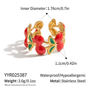 1 Piece Romantic Series Sweet Cherry Stainless Steel Waterproof Gold Color Statement Rings h5