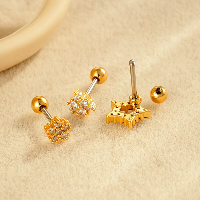1 orecchino piercing a forma di stella in zircone color rame e oro 2