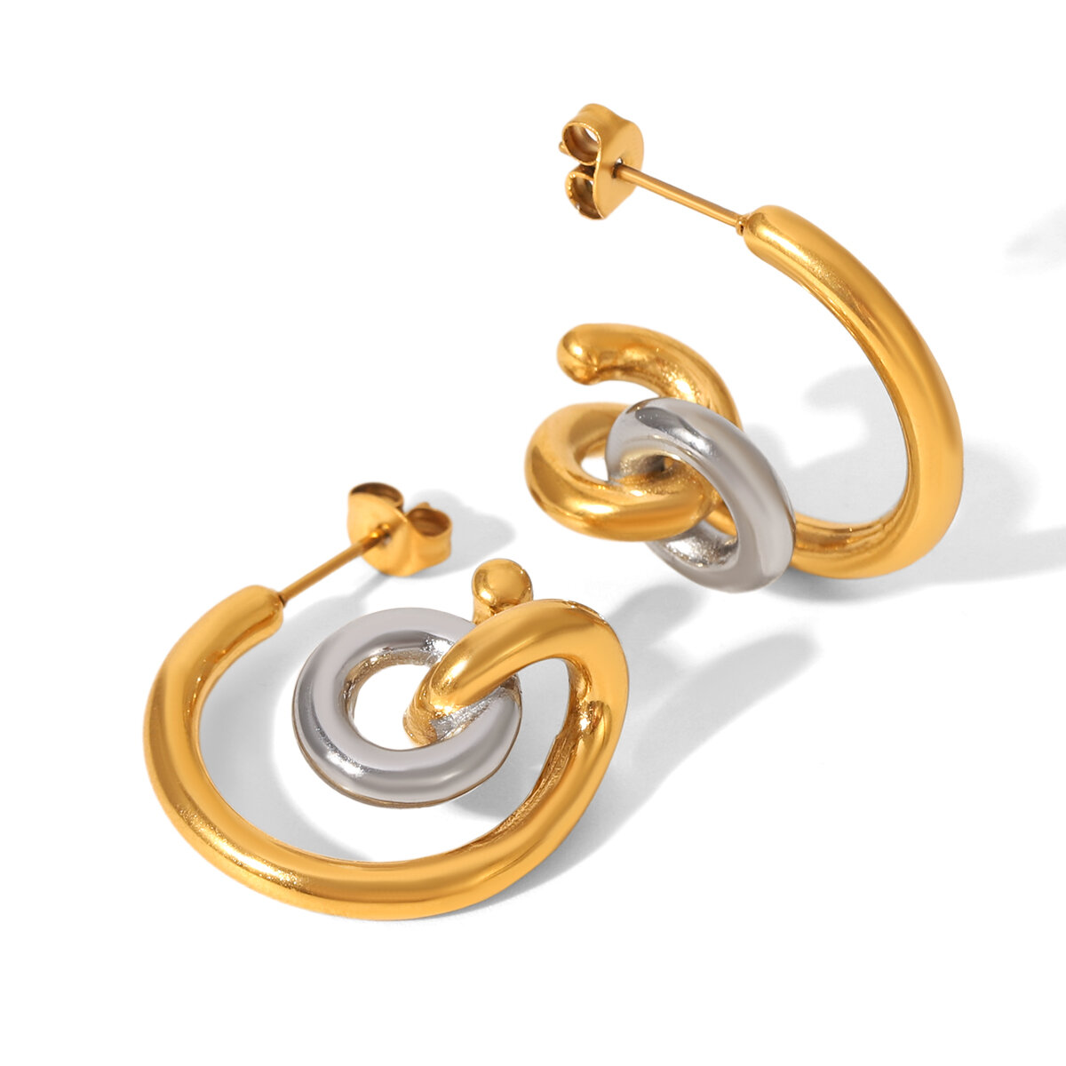 1 par de pendientes de botón de acero inoxidable con forma irregular, resistentes al agua y color dorado para mujer. h5 