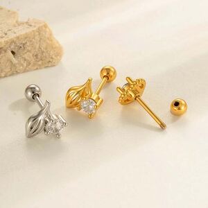 1 Stück Shinning Leaf Kupfer Gold Farbe Zirkon Damen Piercing Ohrringe h5 Bild3