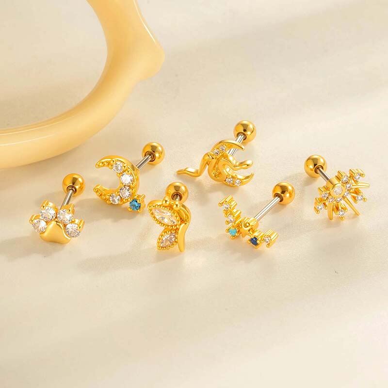 1 Piece Exquisite Snake Copper Gold Color Zircon Women's Piercing Earrings Picture4