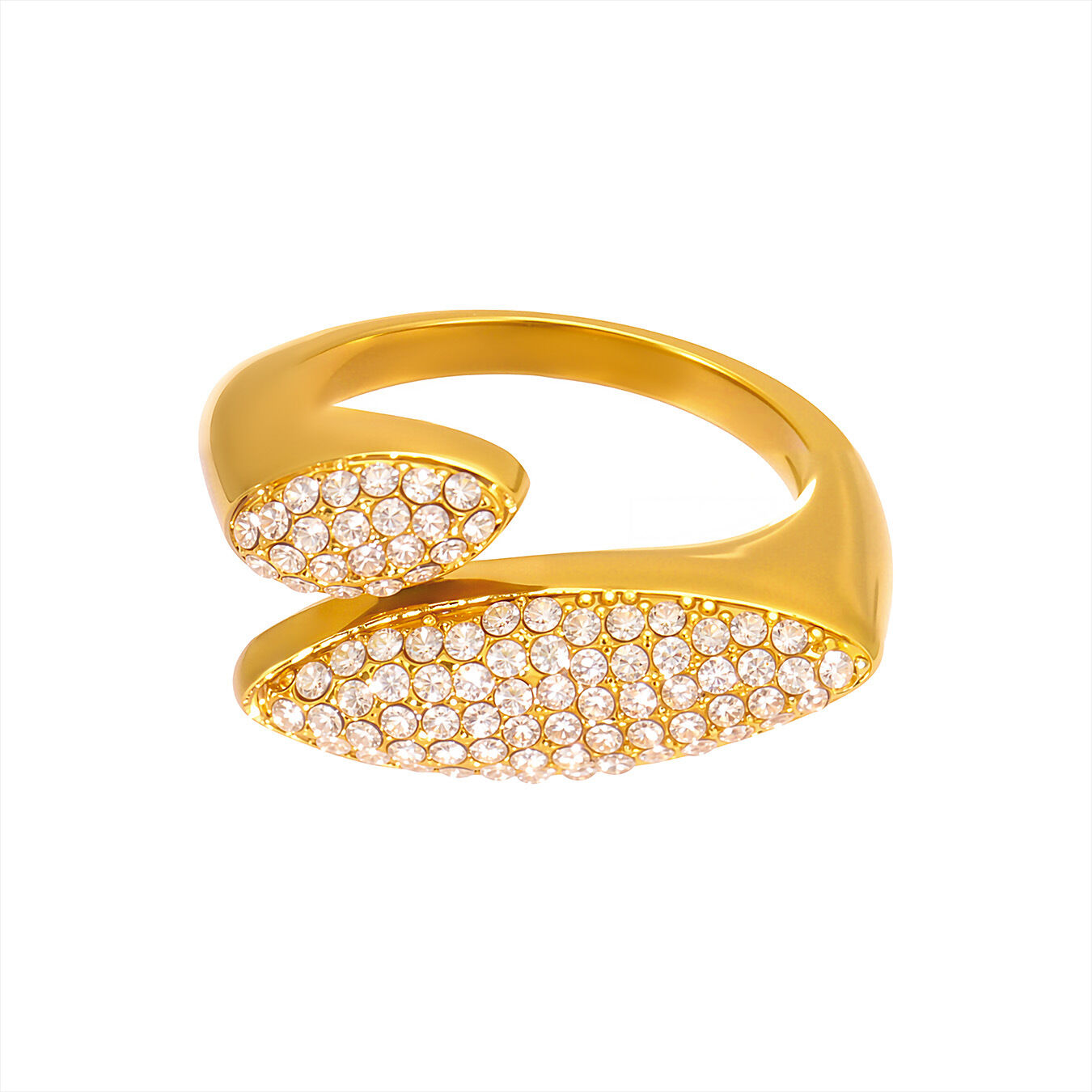 1 Stück luxuriös geformter, wasserdichter Damenring aus Edelstahl in Goldfarbe mit Zirkonia 