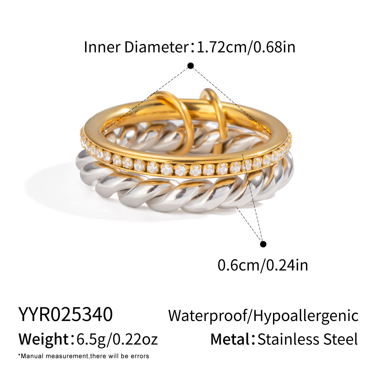 1 Piece Stainless Steel Waterproof Mixed Color Minimalist Ring h5 