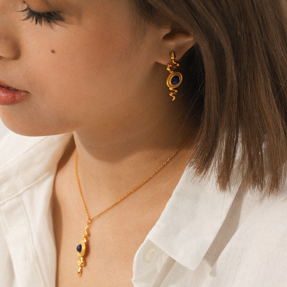 1 pezzo semplice collana con ciondolo a forma di serpente in acciaio inossidabile e pietra naturale da donna h5Immagine3