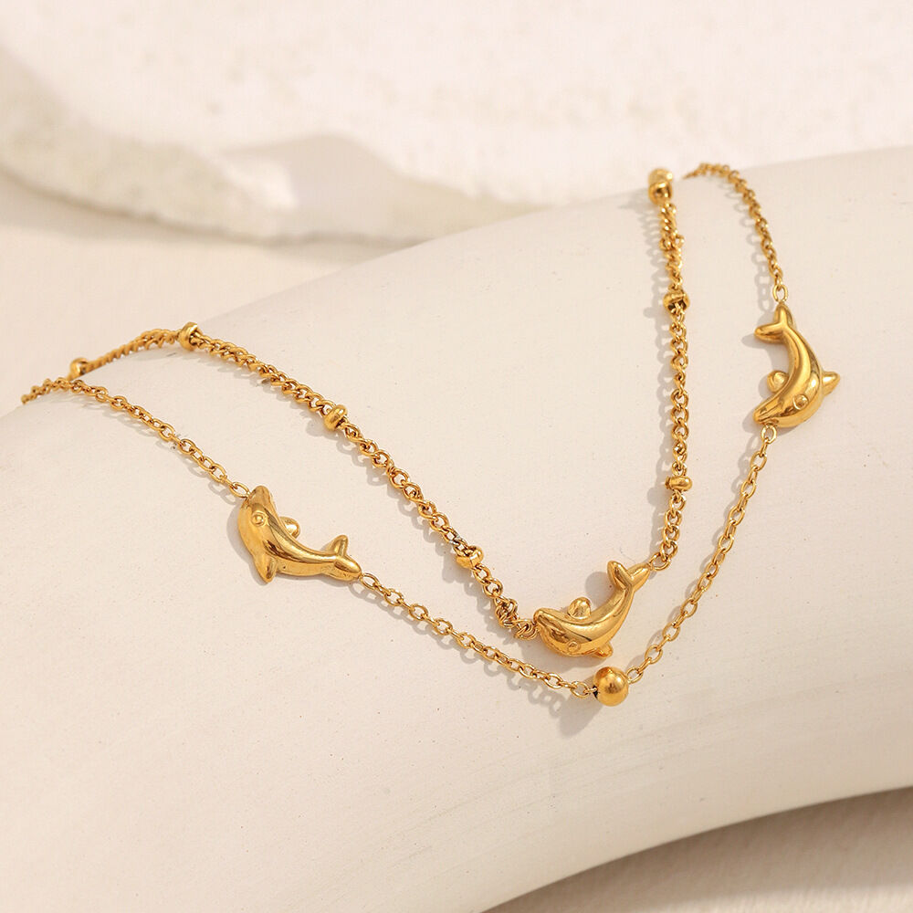 Pulsera de acero inoxidable con dije de delfín natural, color dorado, resistente al agua, para mujer, 1 pieza h5Imagen3