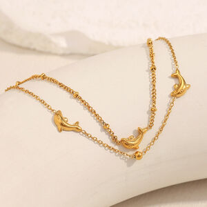 Pulsera de acero inoxidable con dije de delfín natural, color dorado, resistente al agua, para mujer, 1 pieza h5 Imagen3