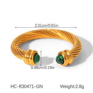 1 Stück ringförmiger, wasserdichter Statement-Ring aus Edelstahl in Goldfarbe mit Naturstein h5 Bild2