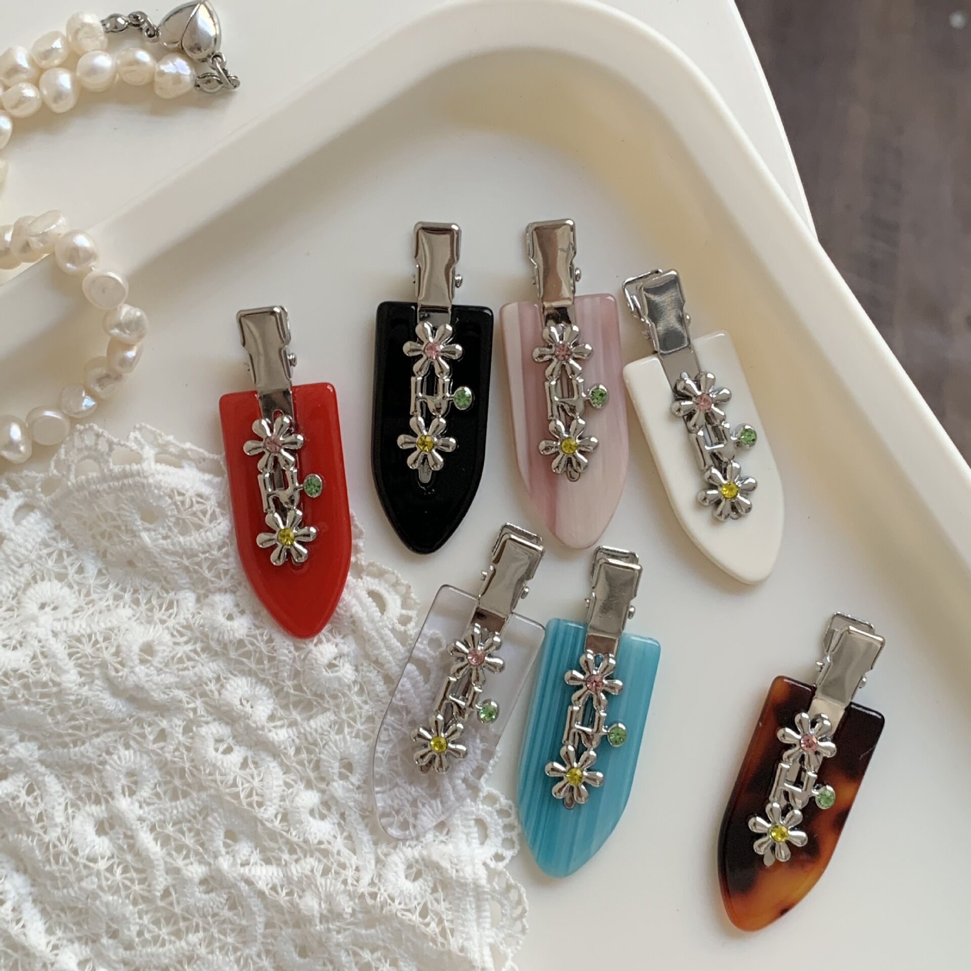 1 paire de pinces à cheveux pour femme en acétate, série classique, motif fleur douce h5 Image2