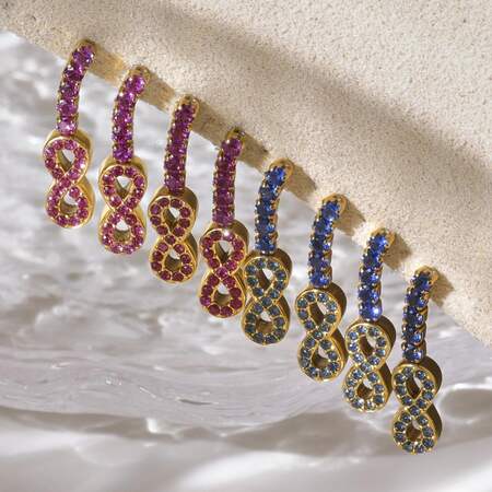 1 Pair Luxurious Infinity Shape Stainless Steel Waterproof Gold Color Zircon Women's Stud Earrings