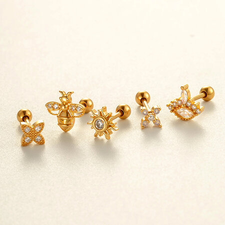 1 Piece Copper Gold Color Zircon Piercing Earring