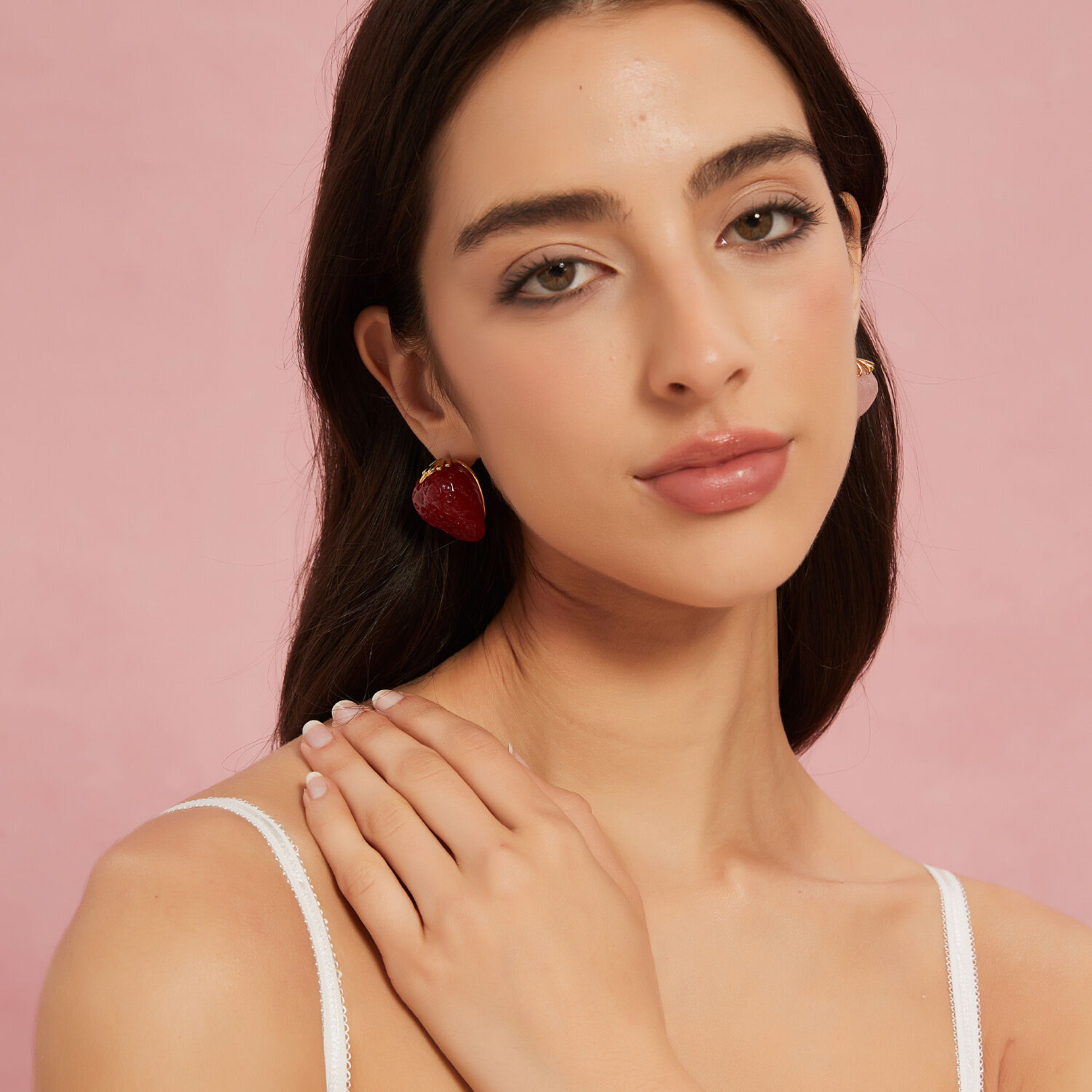 1 Pair Romantic Strawberry Acrylic Gold Color Women's Stud Earrings 2