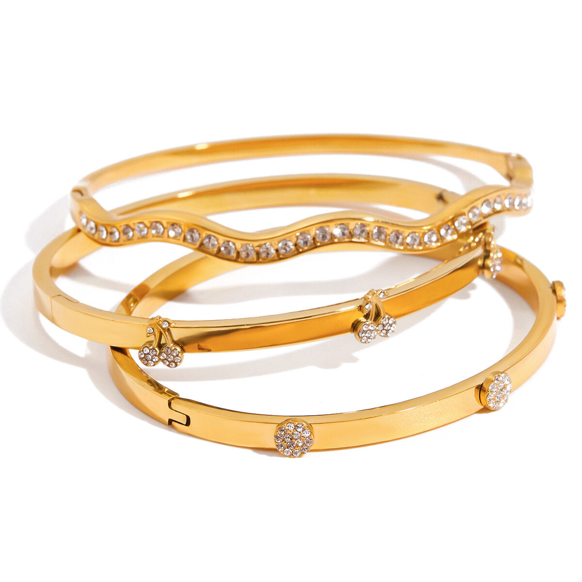 1 Piece Delicate Cherry Stainless Steel Waterproof Gold Color Women's Bangles h5 Picture6