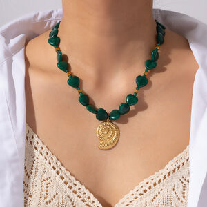 Collana con ciondolo da donna color oro con pietre naturali e conchiglia della serie classica, 1 pezzo h5 Immagine4