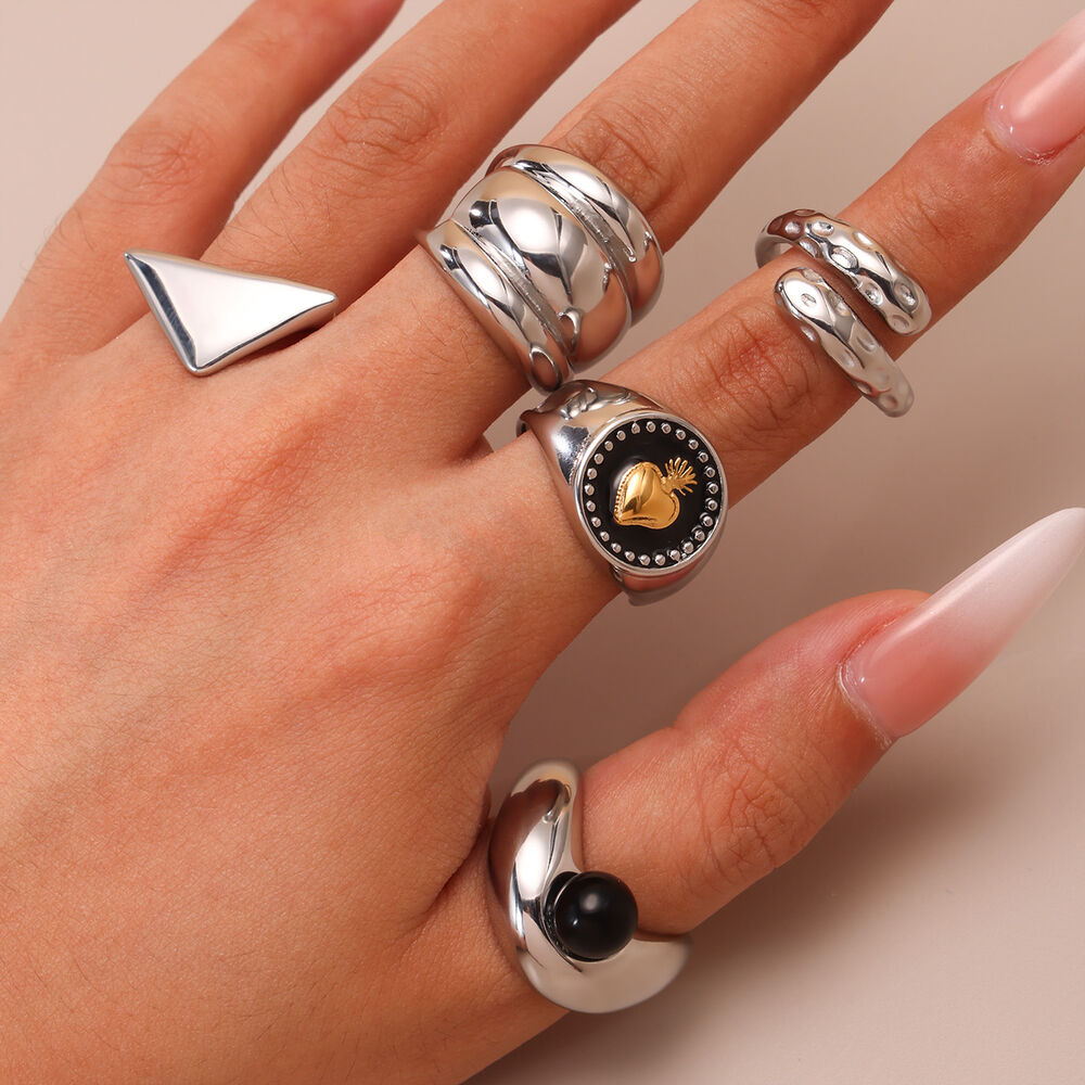 1 Piece Classic Irregular Shape Stainless Steel Waterproof Gold Color Statement Rings h5Picture4