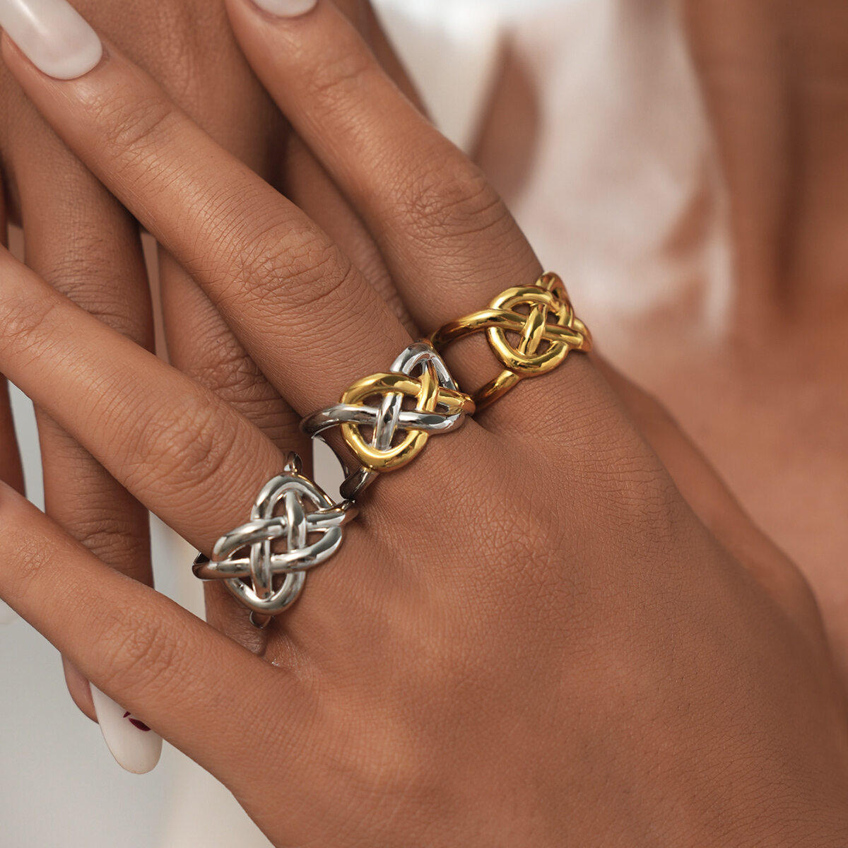 1 Piece  Casual Woven Stainless Steel Waterproof  Gold Color Statement Rings Picture7